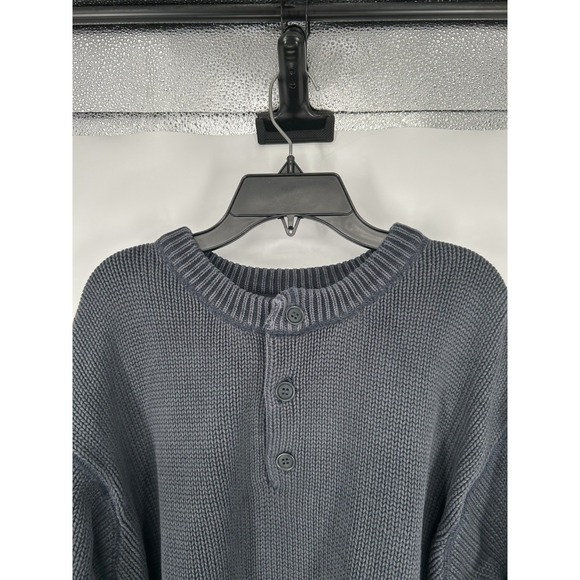 L.L.Bean Henley Sweater Men 2XLT Black Knit Ribbed Hem & Cuff Cotton Long Sleeve - Picture 4 of 5